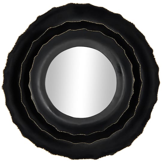 26.75" Black Metal Floral Layered Floral Framed Wall Mirror